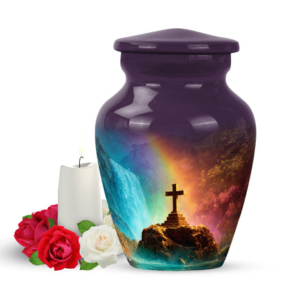Personalized Refined Cross Cremation Urns - Purple 10-inch, 200 cu in - Yatskia