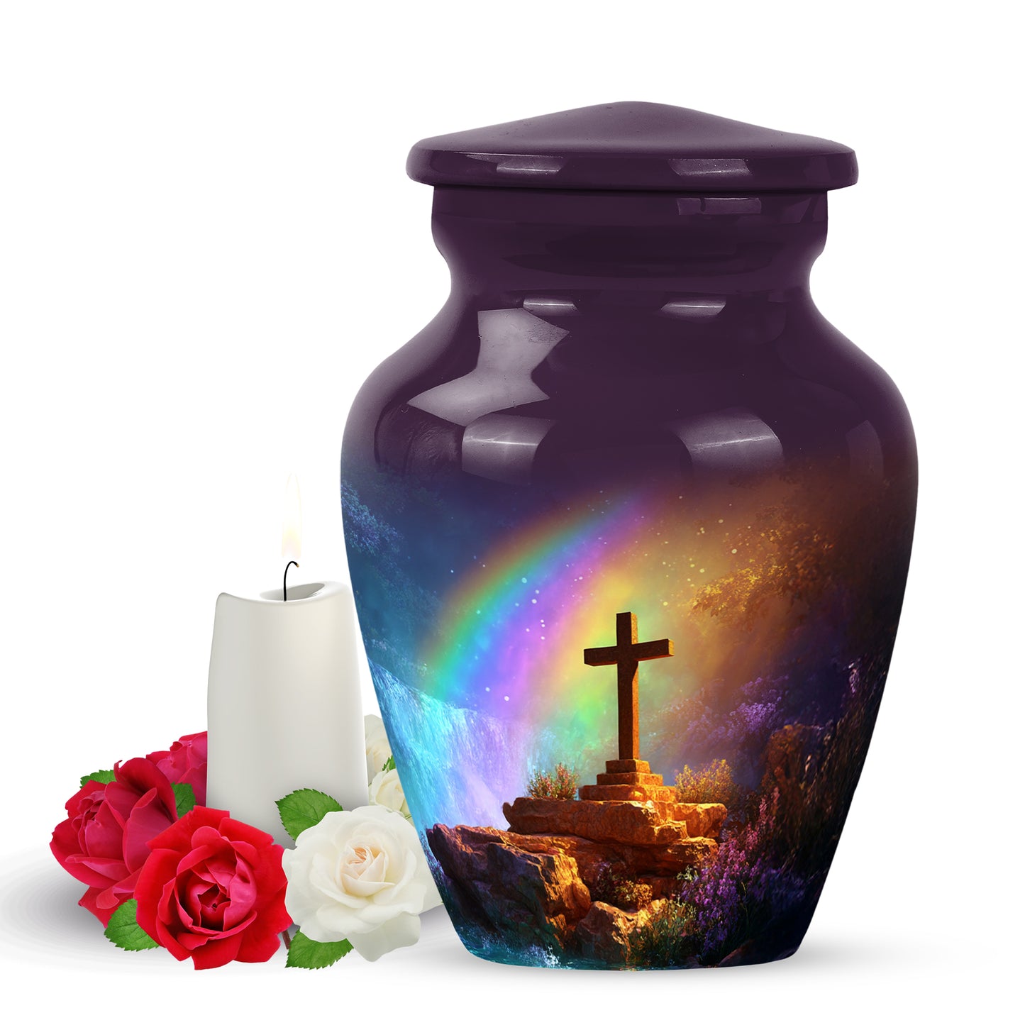 Regal Cross Memorial Cremation Urns - Pink 10-inch, 200 cu in - Yatskia