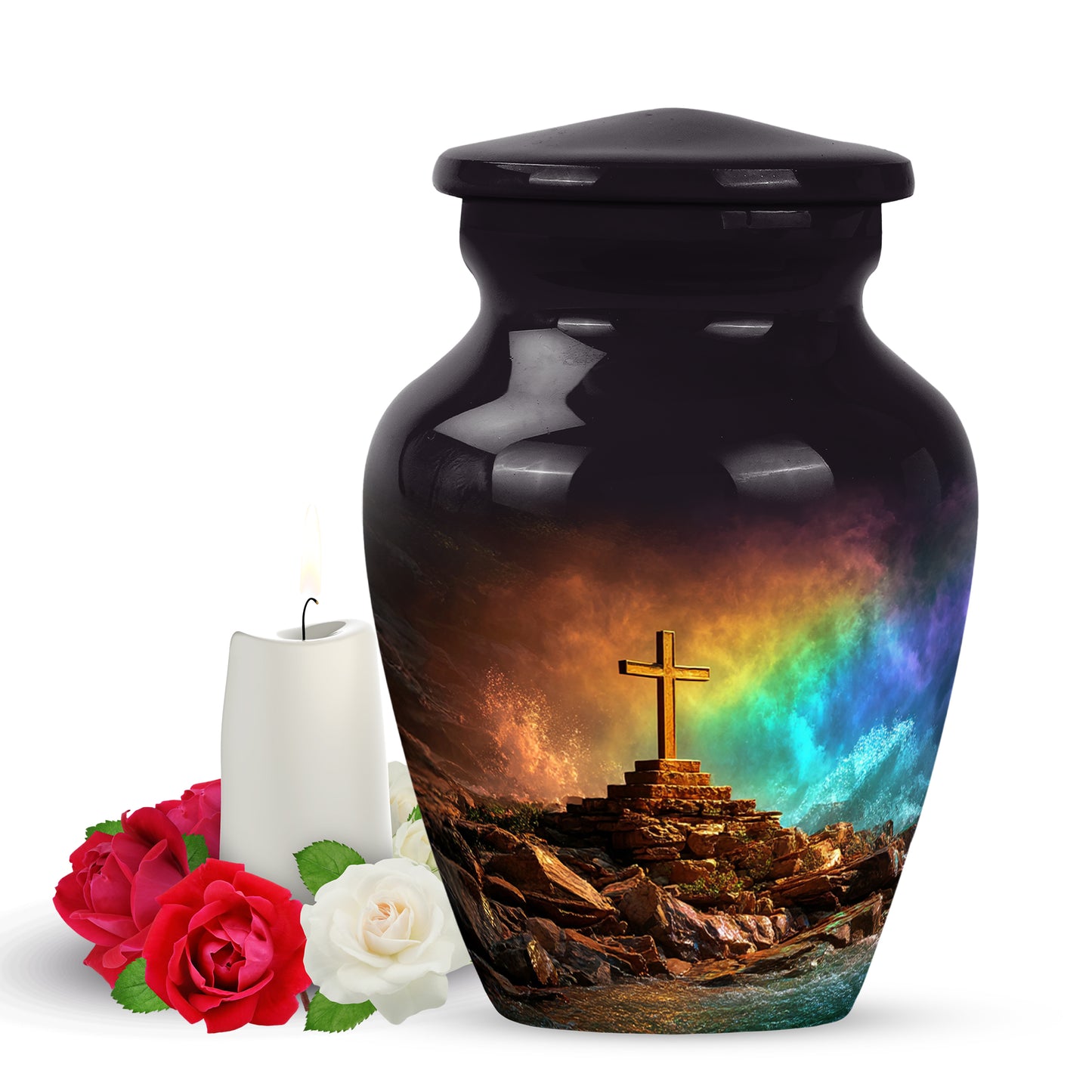 Regal Cross Memorial Cremation Urns - Black 10-inch, 200 cu in - Yatskia