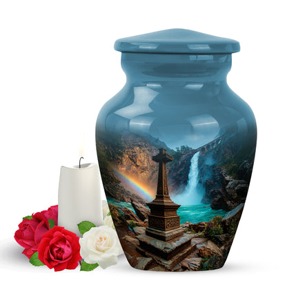 Personalized Blue Steadfast Cross Cremation Urns for Human Ashes - 10-inch, 200 cu in - Yatskia