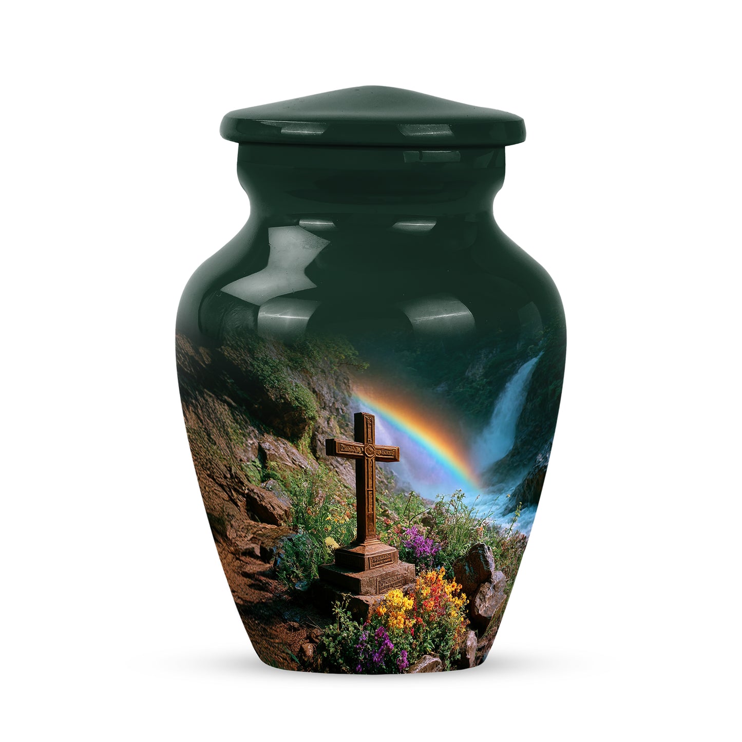 Everlasting Green Cross Celebration Urn for Human Ashes - 10-inch, 200 cu in - Yatskia
