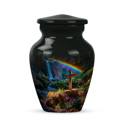 Black Serene Cross Memorial Urn for Ashes - 10-inch, 200 cu in - Yatskia