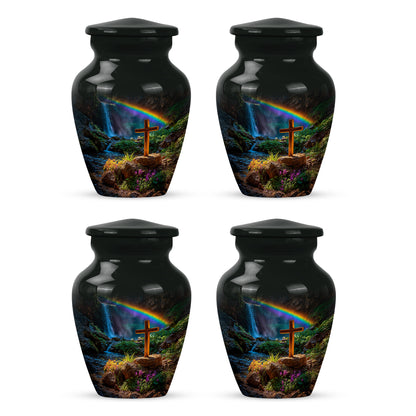 Onyx Black Cross Cremation Urn side profile showing urn shape - traditional cross engraving with hand-polished finish - 10 inch aluminum urn for cremated remains