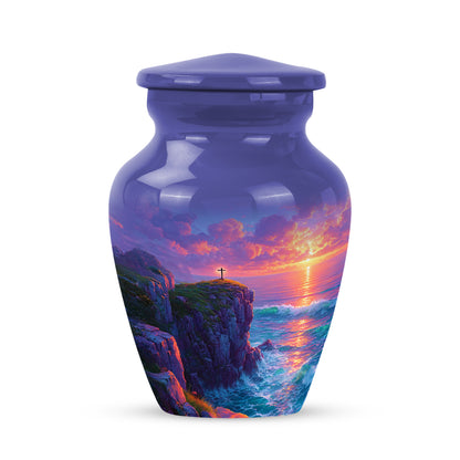 Blue Breathtaking Cross Memorial Urn for Ashes - 10-inch, 200 cu in - Yatskia