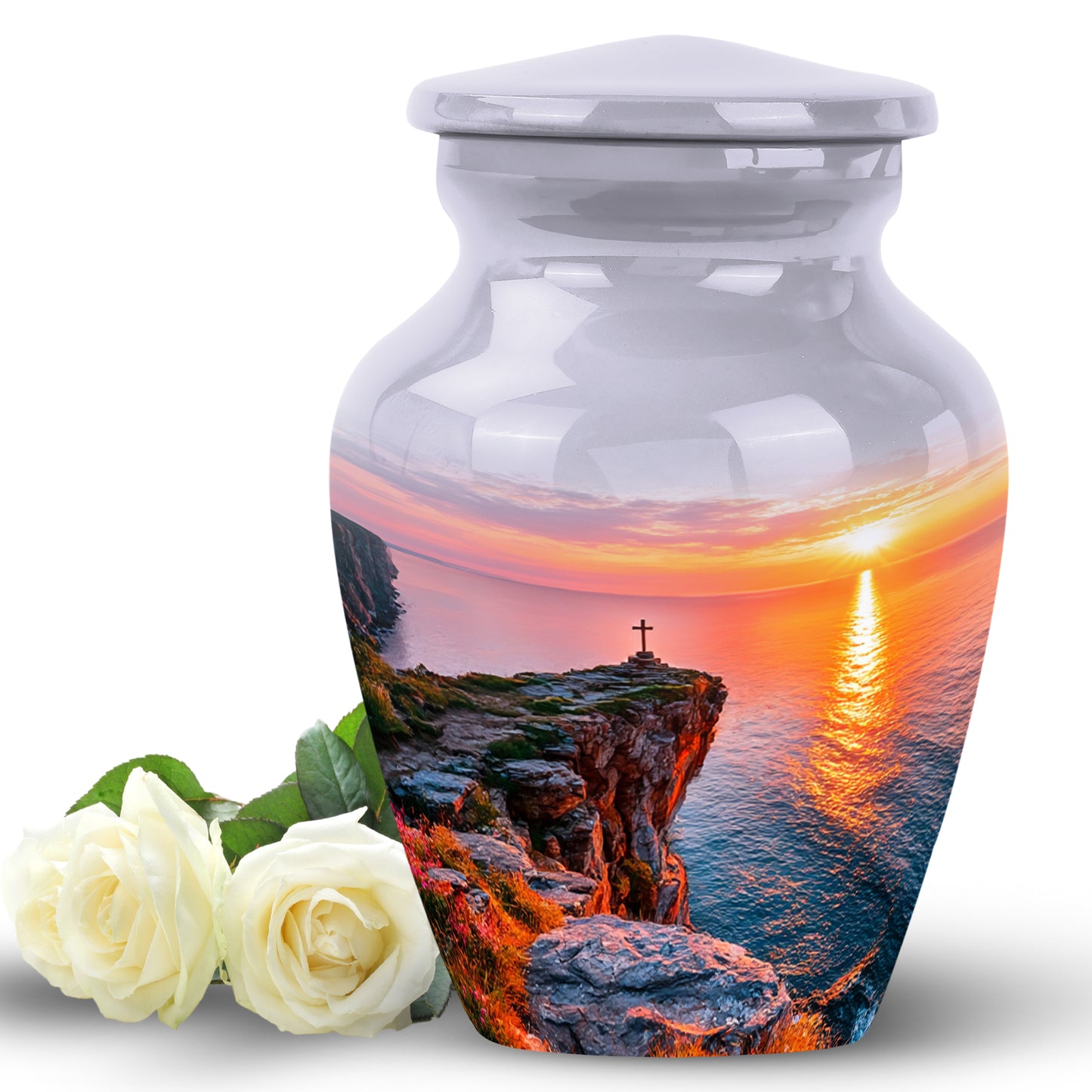 Personalized Cross Cremation Urns - Eminent Silver 10-inch, 200 cu in - Yatskia