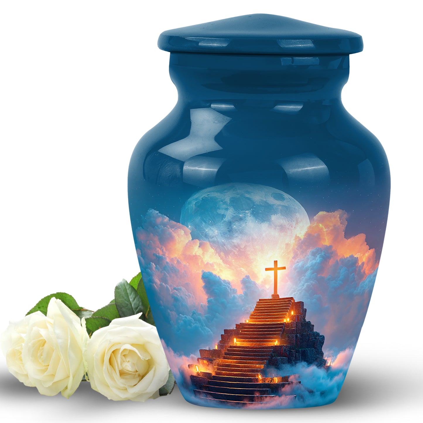 Sublime Cross Cremation Urns for Human Ashes - Blue 10-inch - Yatskia