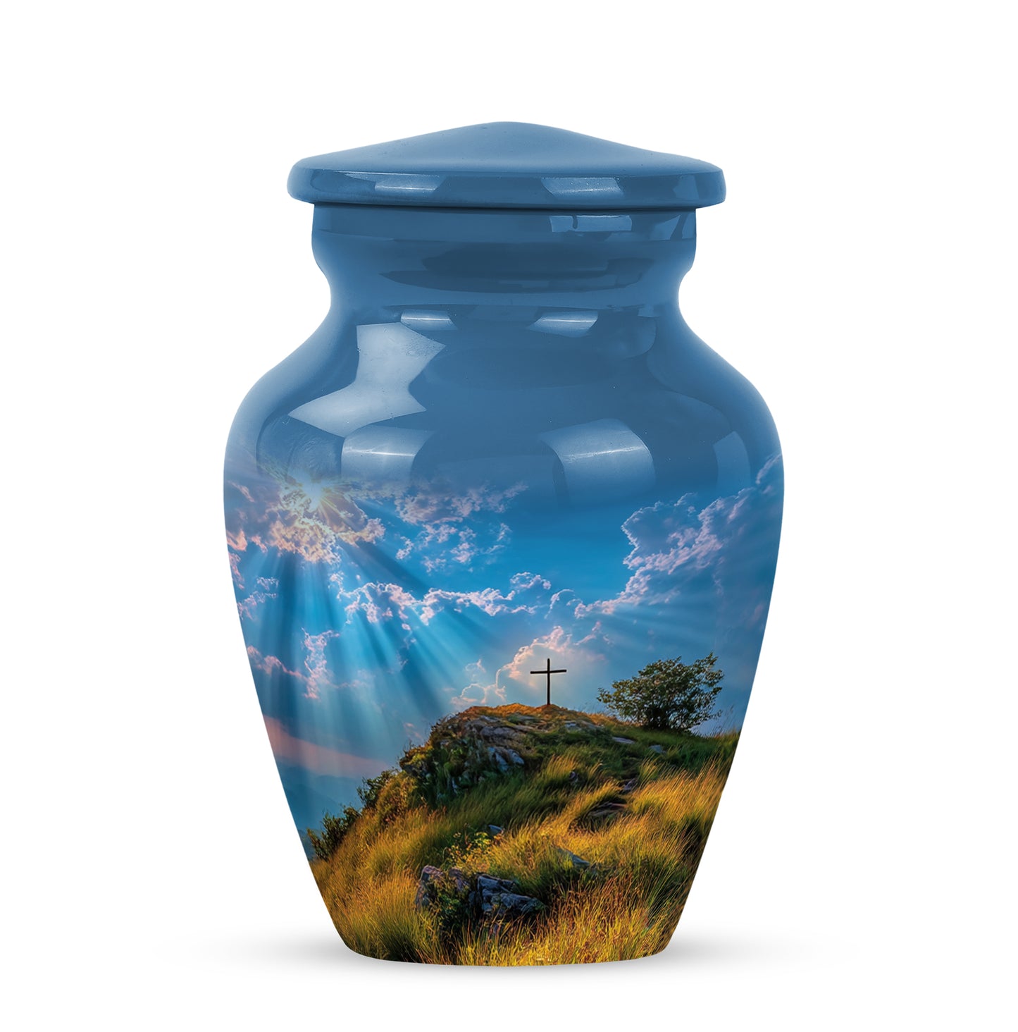 Personalized Magnificent Cross Cremation Urns - Blue 10-inch, 200 cu in - Yatskia