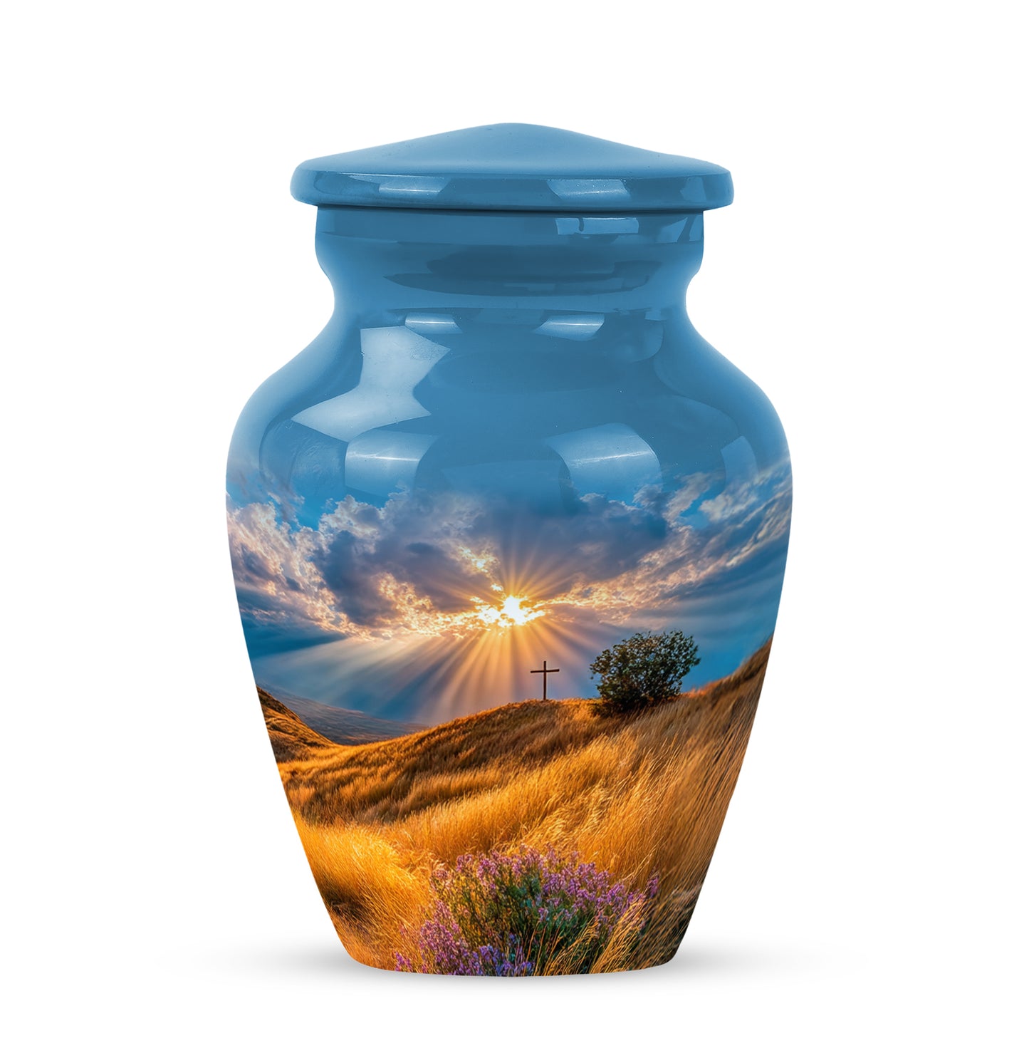 Blessed Cross Cremation Urns for Human Ashes - Blue 10-inch - Yatskia