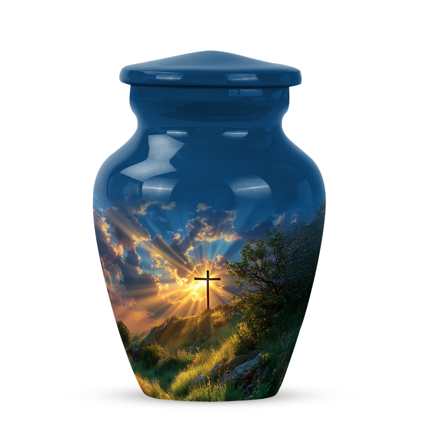 Personalized Refined Cross Cremation Urns - Blue 10-inch, 200 cu in - Yatskia