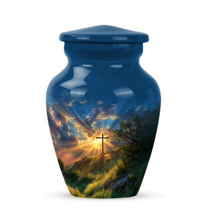 Personalized Refined Cross Cremation Urns - Blue 10-inch, 200 cu in - Yatskia