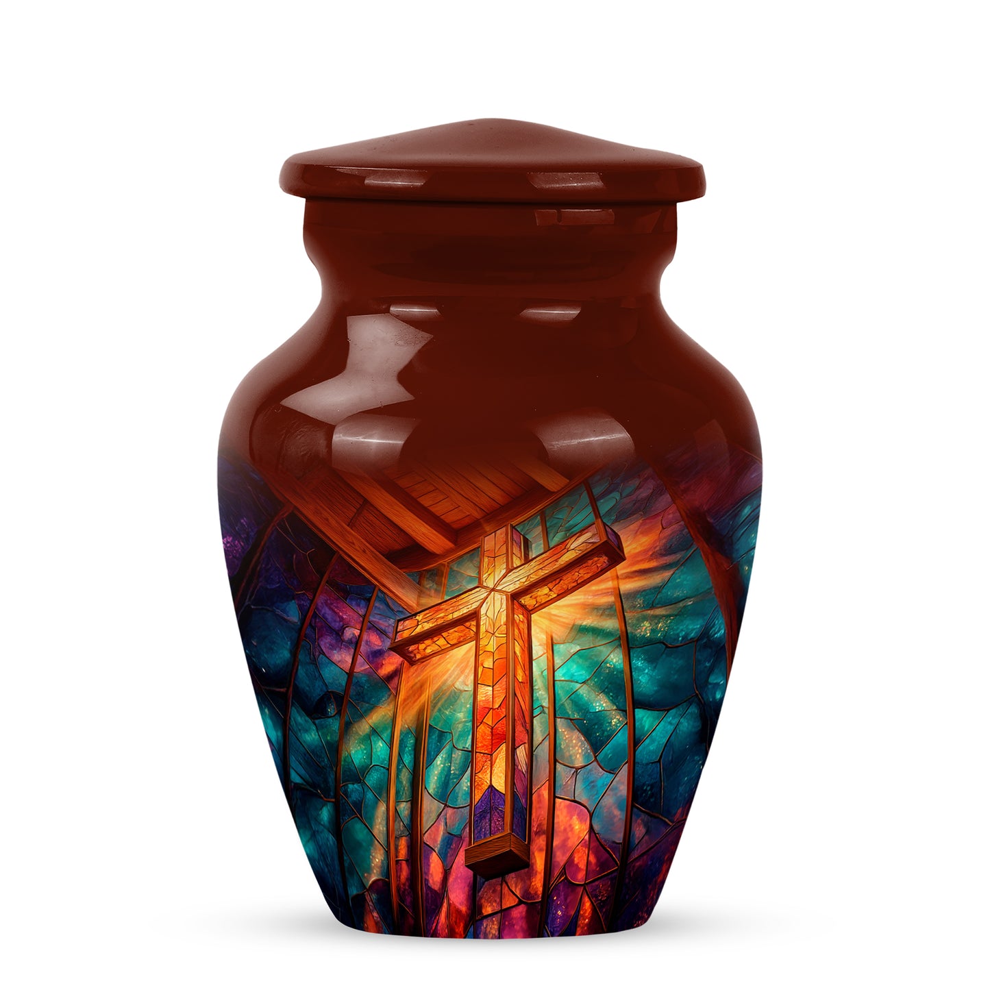 Timeless Red Cross Cremation Urn for Ashes - 10-inch, 200 cu in - Yatskia