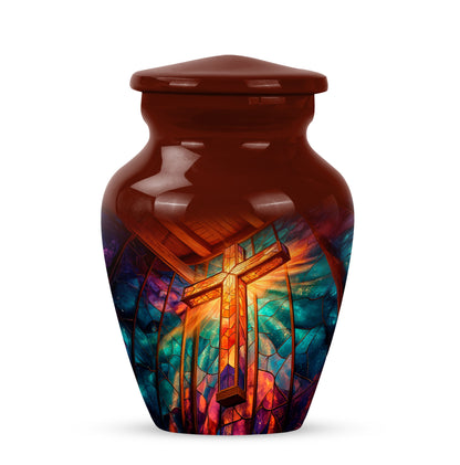 Timeless Red Cross Cremation Urn for Ashes - 10-inch, 200 cu in - Yatskia