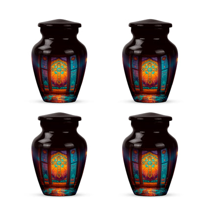 Onyx Black Cross Cremation Urn side profile showing urn shape - traditional cross engraving with hand-polished finish - 10 inch aluminum urn for cremated remains
