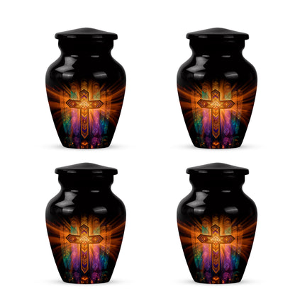 Onyx Black Cross Cremation Urn side profile showing urn shape - elegant classic cross relief with fine detailing - 10 inch aluminum urn for cremated remains