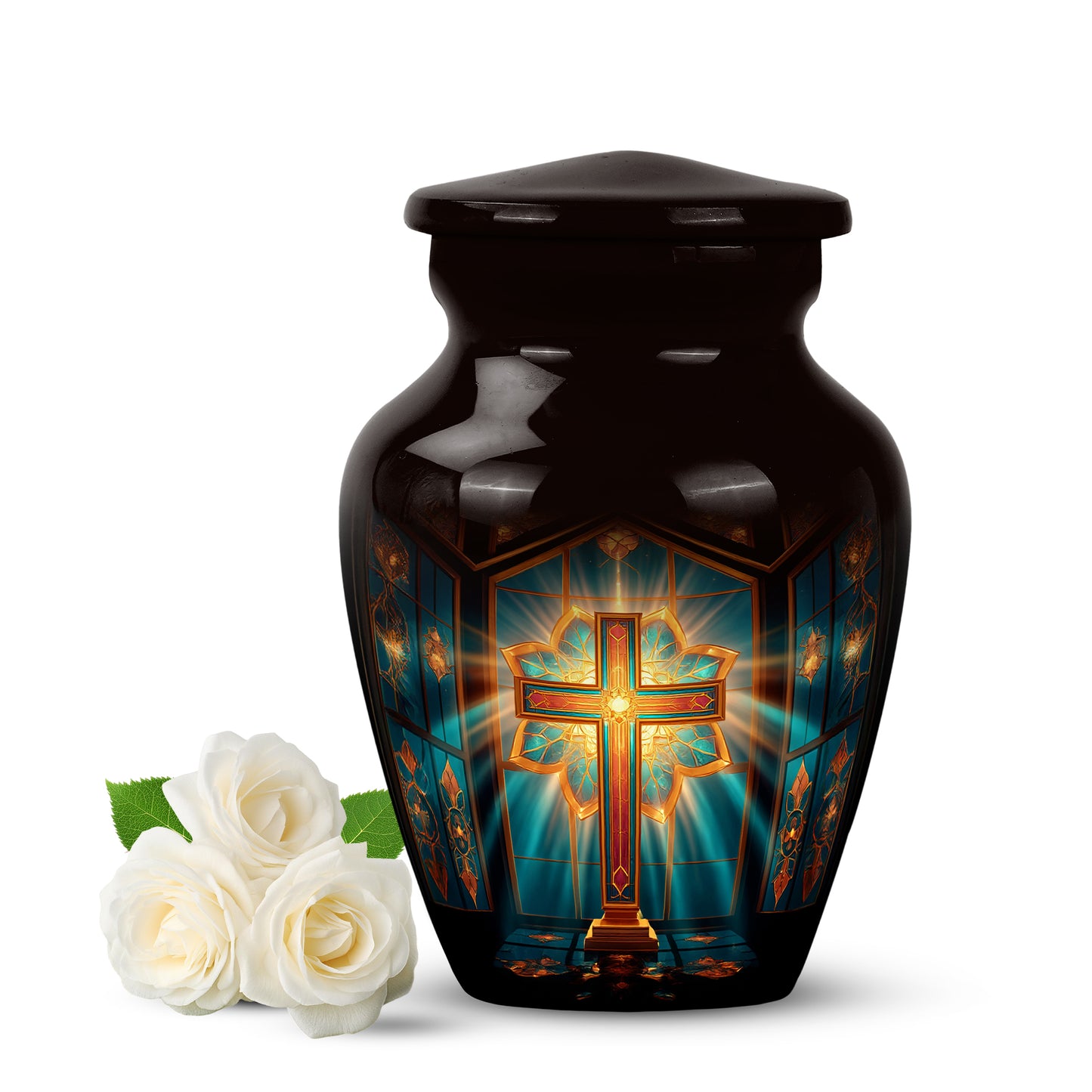 Personalized Refined Cross Cremation Urns - Red 10-inch, 200 cu in - Yatskia