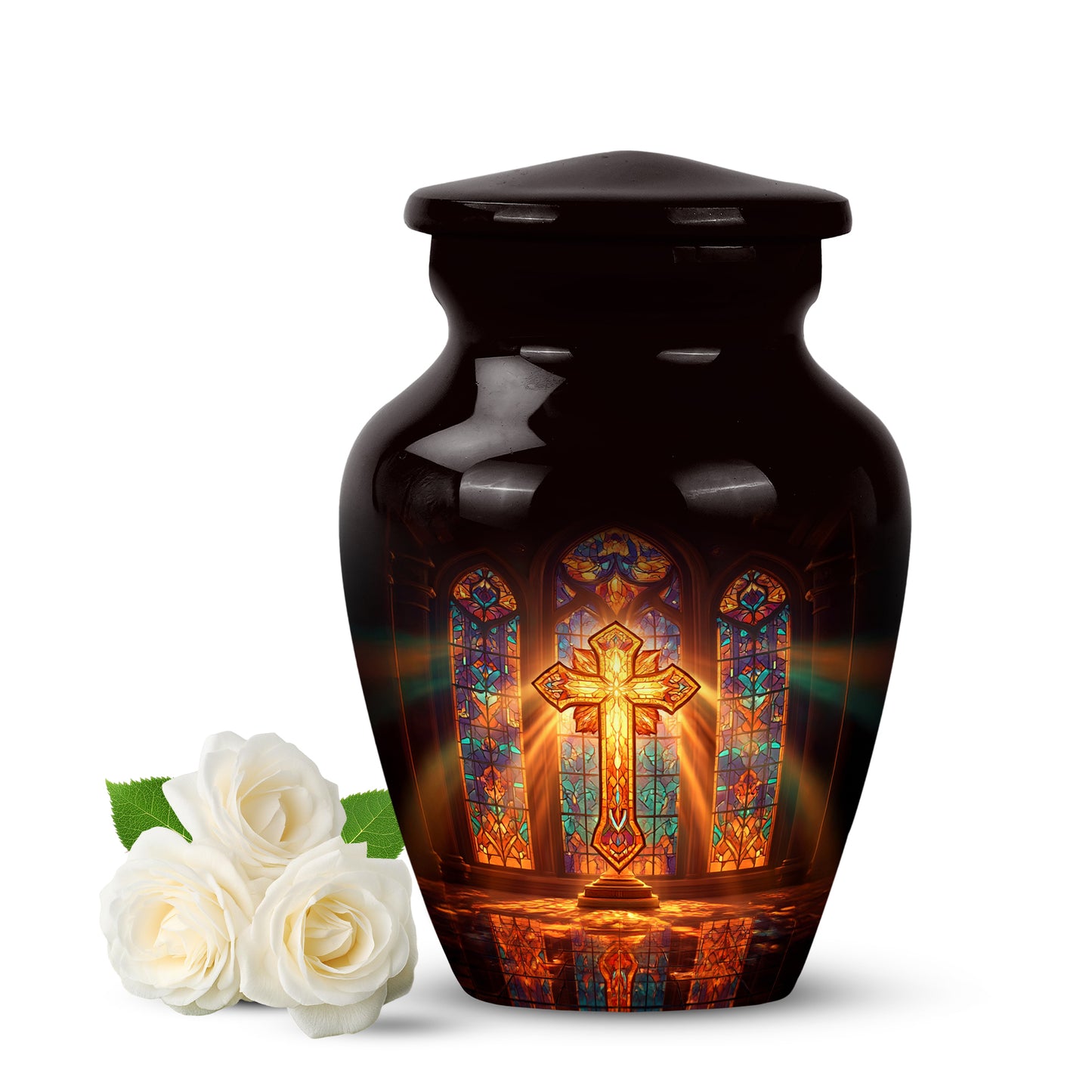 Personalized Red Steadfast Cross Cremation Urns for Human Ashes - 10-inch, 200 cu in - Yatskia