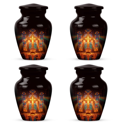 Wine Red Cross Cremation Urn side profile showing urn shape - timeless cross motif etched into premium metal - 10 inch aluminum urn for cremated remains