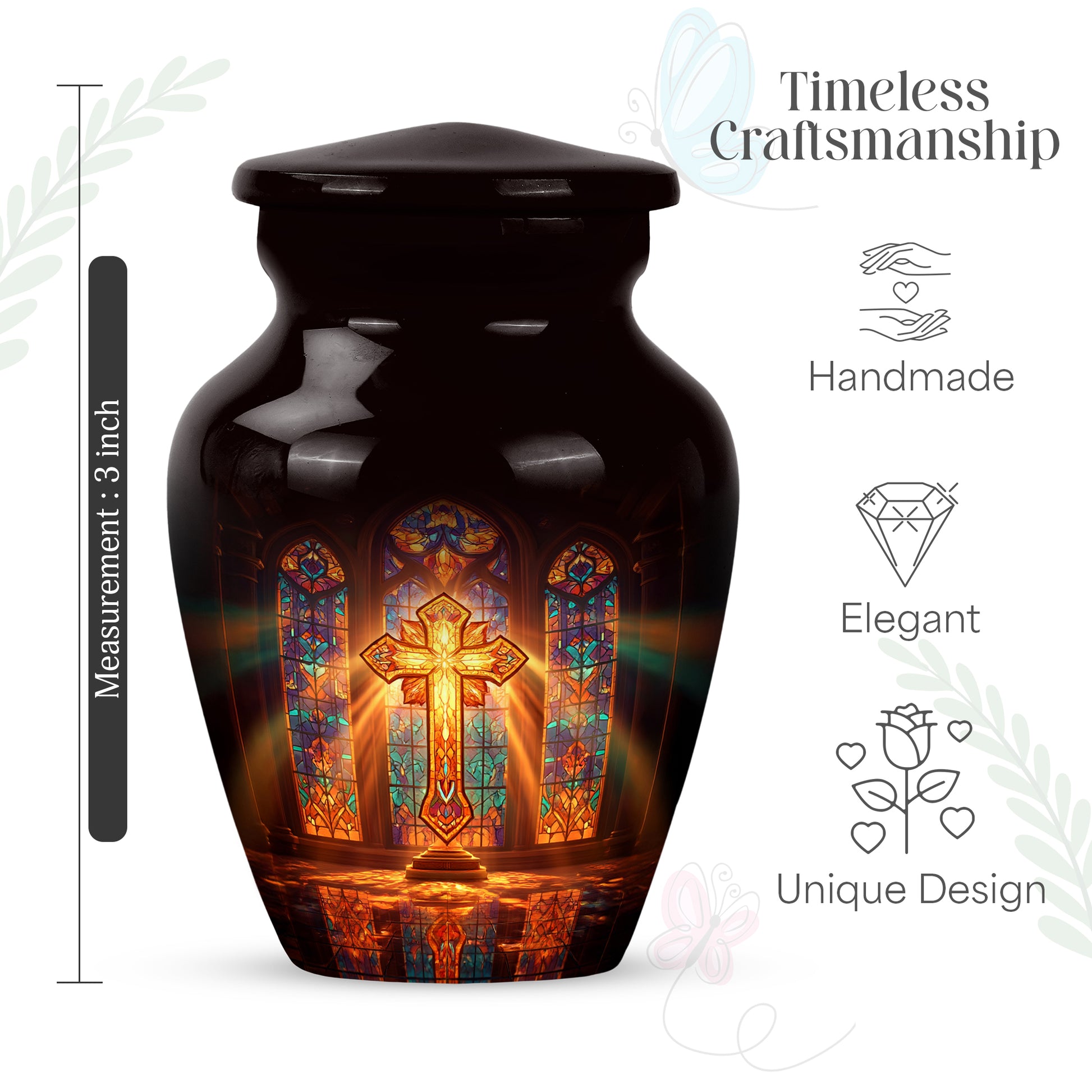 Cherry Red Cross Cremation Urn close-up of engraving and surface detail - elegant classic cross relief with fine detailing - mini keepsake memorial for portion of cremation ashes