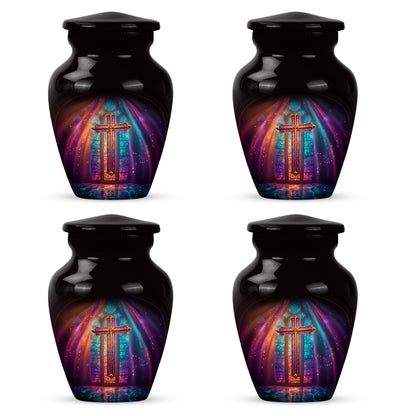 Onyx Black Cross Cremation Urn side profile showing urn shape - elegant classic cross relief with fine detailing - 10 inch aluminum urn for cremated remains
