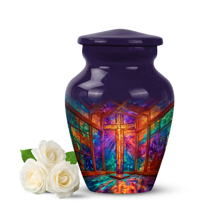 Divine Purple Cross Cremation Urn for Ashes - 10-inch, 200 cu in - Yatskia