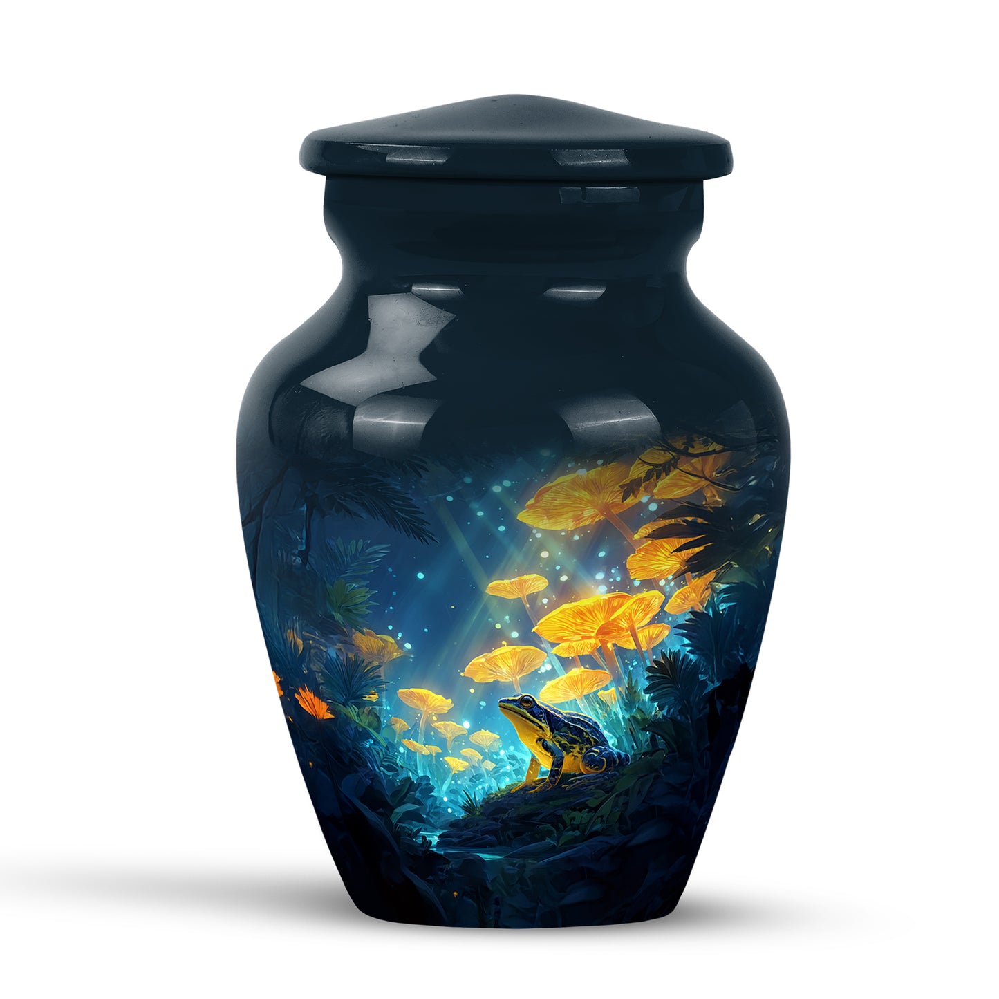 Personalized Blue Steadfast Frog Cremation Urns for Human Ashes - 10-inch, 200 cu in - Yatskia