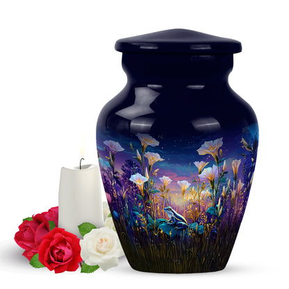 Graceful Blue Frog Comfort Urn for Human Ashes - 10-inch, 200 cu in - Yatskia