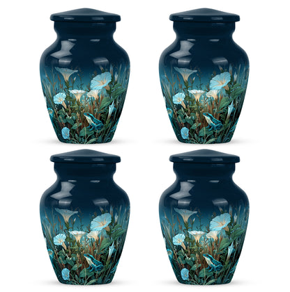 Navy Blue Frog Cremation Urn side profile showing urn shape - timeless frog motif etched into premium metal - 10 inch aluminum urn for cremated remains