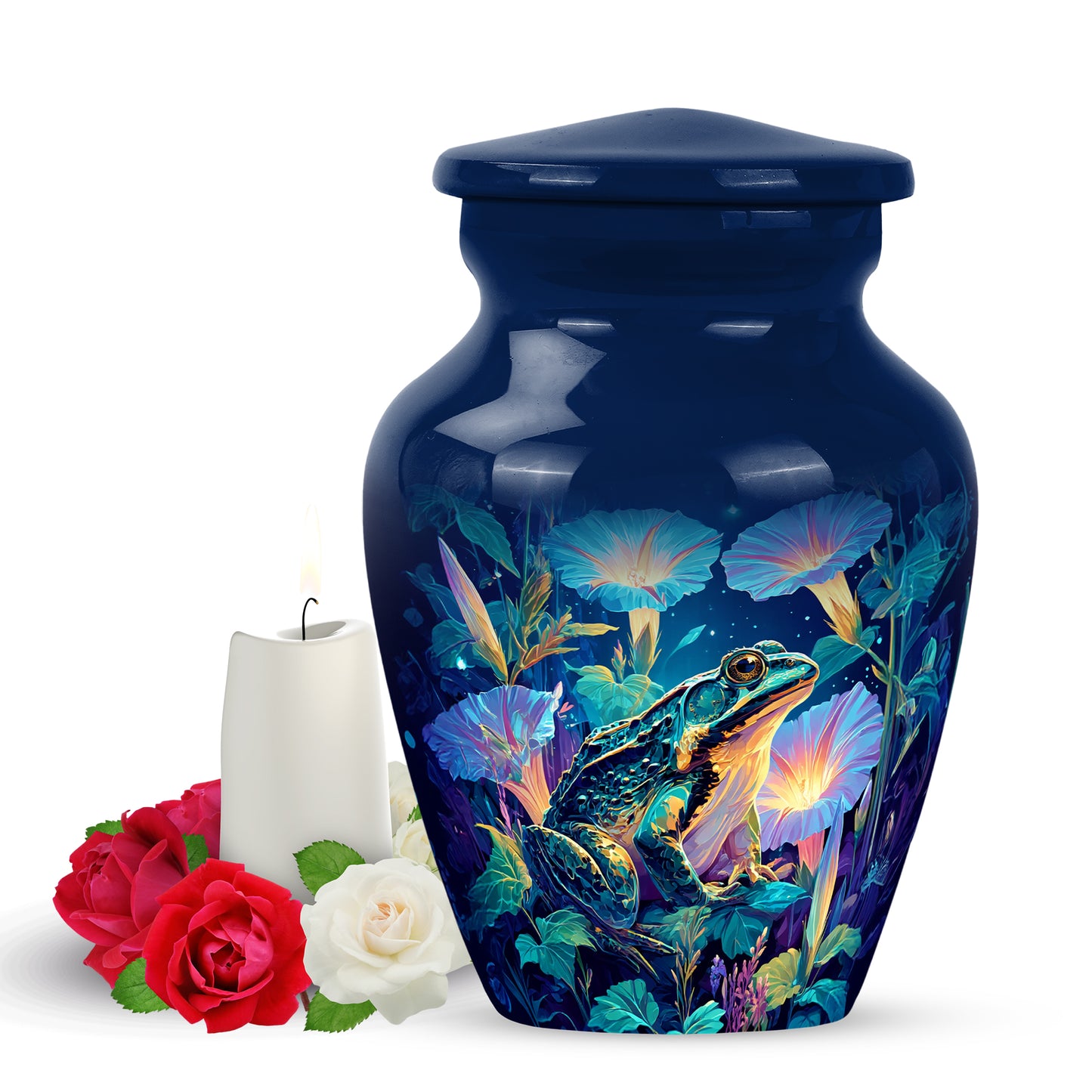 Personalized Frog Cremation Urns - Eminent Blue 10-inch, 200 cu in - Yatskia