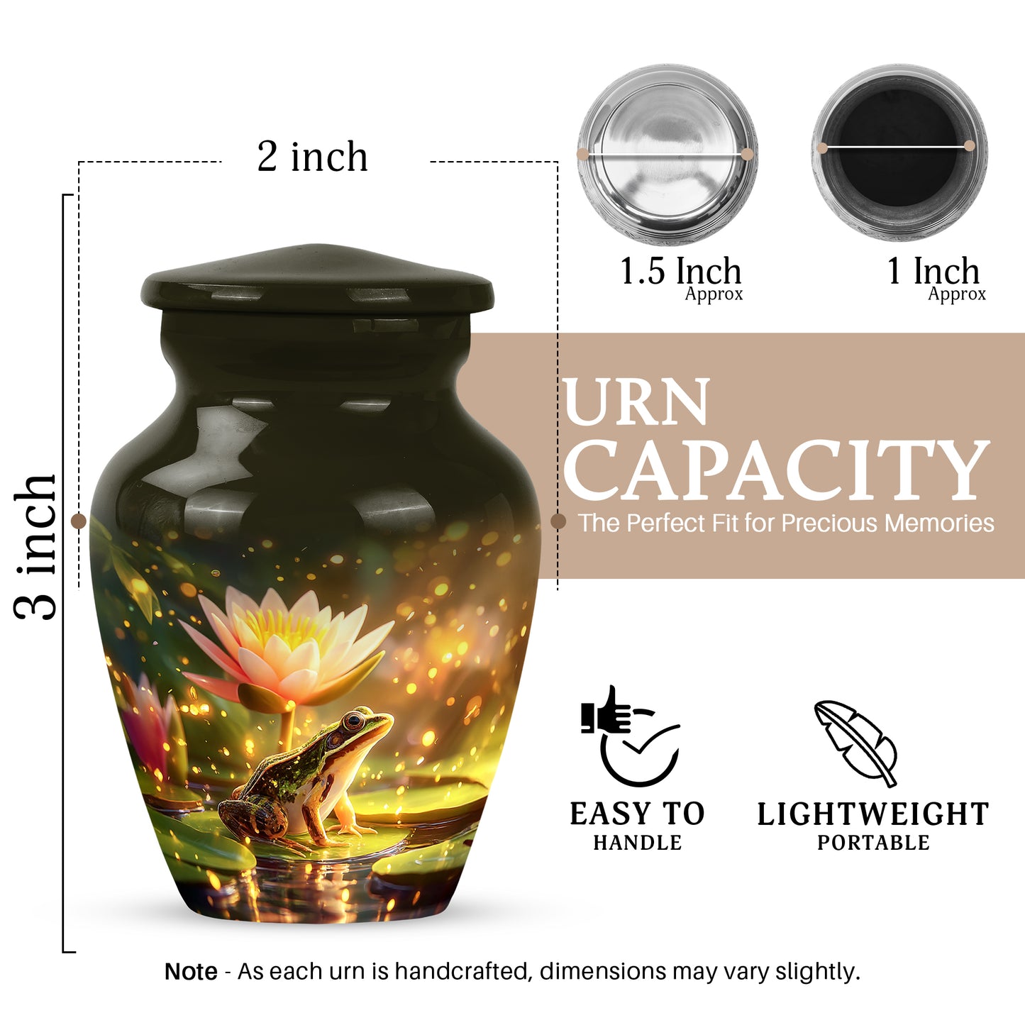 Royal Gold Frog Cremation Urn close-up of engraving and surface detail - traditional frog engraving with hand-polished finish - mini keepsake memorial for portion of cremation ashes