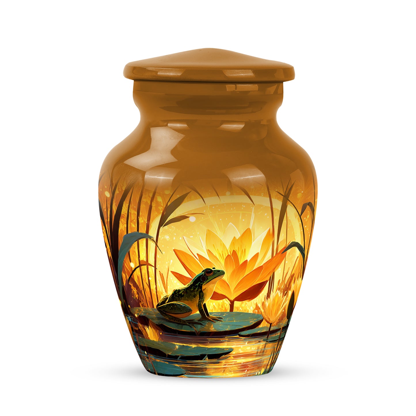 Gold Frog Cremation Urns - Opulent Embrace 10-inch, 200 cu in - Yatskia