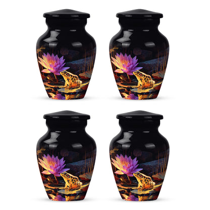 Charcoal Black Frog Cremation Urn side profile showing urn shape - traditional frog engraving with hand-polished finish - 10 inch aluminum urn for cremated remains