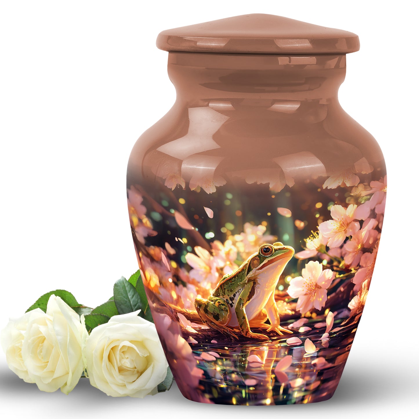 Gold Resounding Frog Memorial Urn for Ashes - 10-inch, 200 cu in - Yatskia