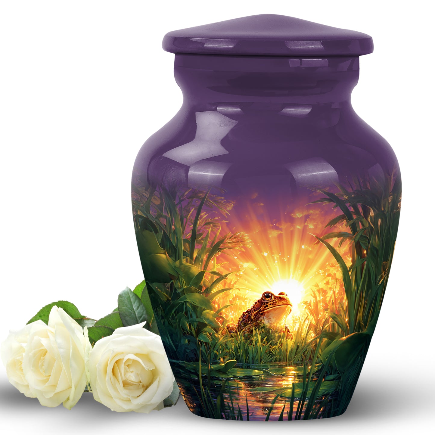 Radiant Frog Memorial Cremation Urns - Purple 10-inch, 200 cu in - Yatskia