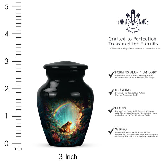 Obsidian Black Frog Cremation Urn close-up of engraving and surface detail - traditional frog engraving with hand-polished finish - mini keepsake memorial for portion of cremation ashes