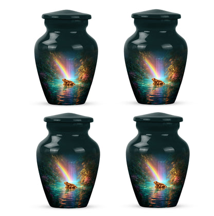 Sea Green Teal Frog Cremation Urn side profile showing urn shape - timeless frog motif etched into premium metal - 10 inch aluminum urn for cremated remains