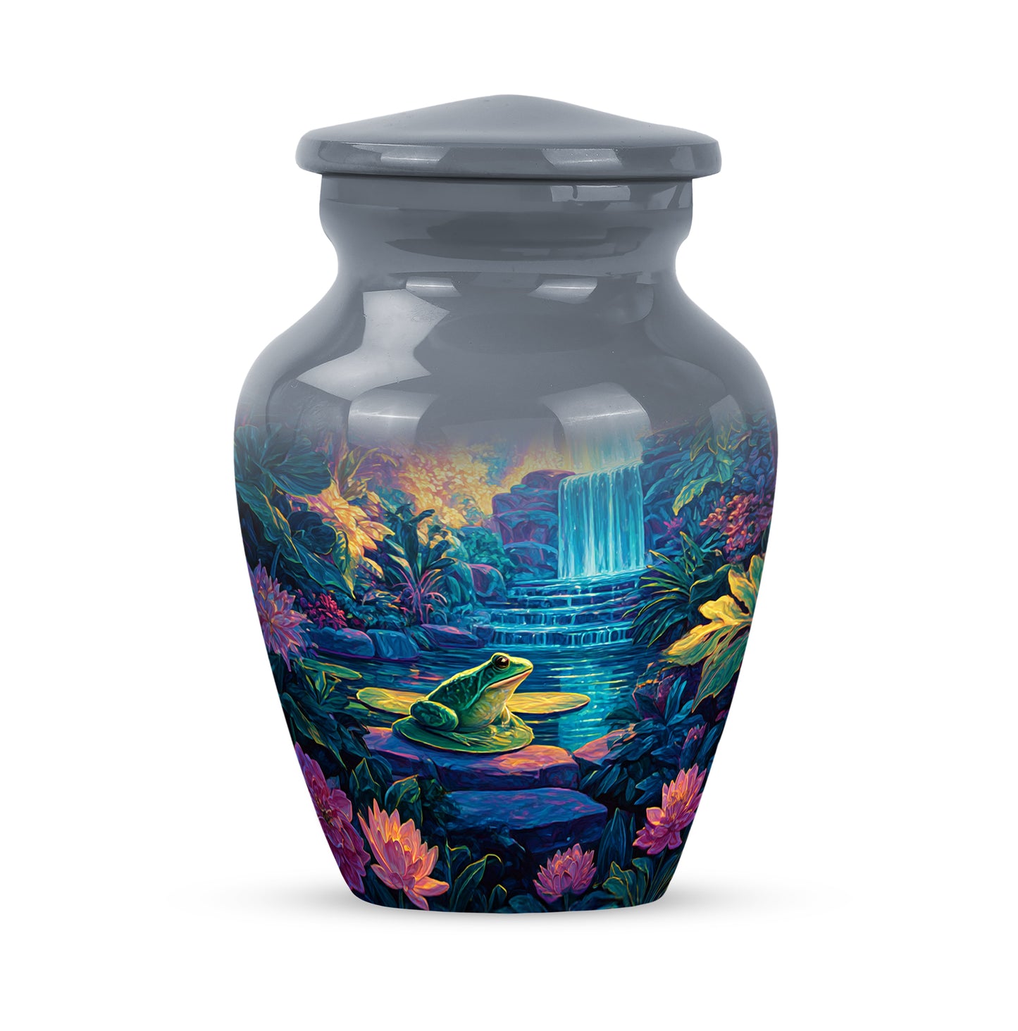 Personalized Gray Revered Frog Cremation Urns for Human Ashes - 10-inch, 200 cu in - Yatskia