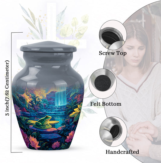 Smoke Gray Frog Cremation Urn close-up of engraving and surface detail - elegant classic frog relief with fine detailing - mini keepsake memorial for portion of cremation ashes
