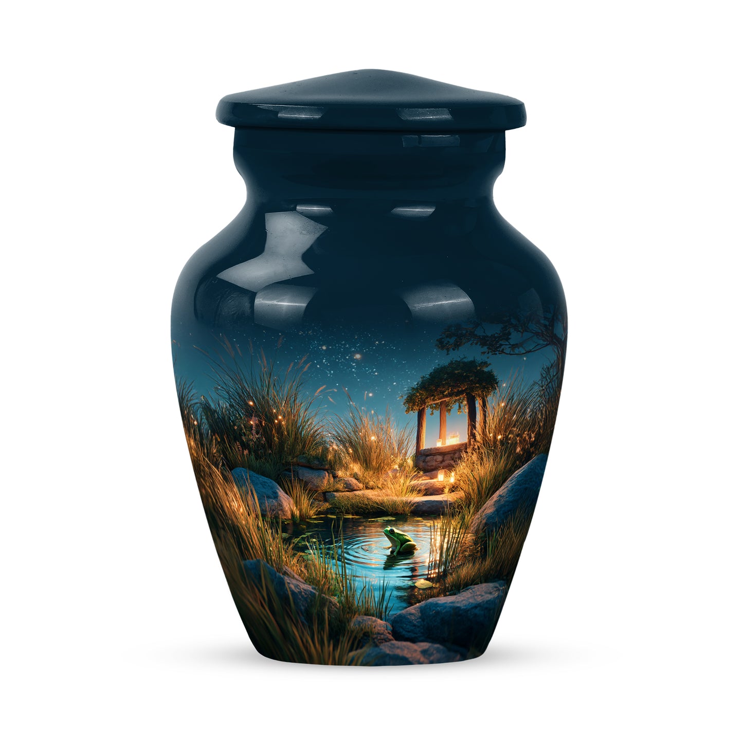 Personalized Elegant Frog Cremation Urns - Blue 10-inch, 200 cu in - Yatskia