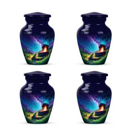 Azure Frog Cremation Urn side profile showing urn shape - timeless frog motif etched into premium metal - 10 inch aluminum urn for cremated remains