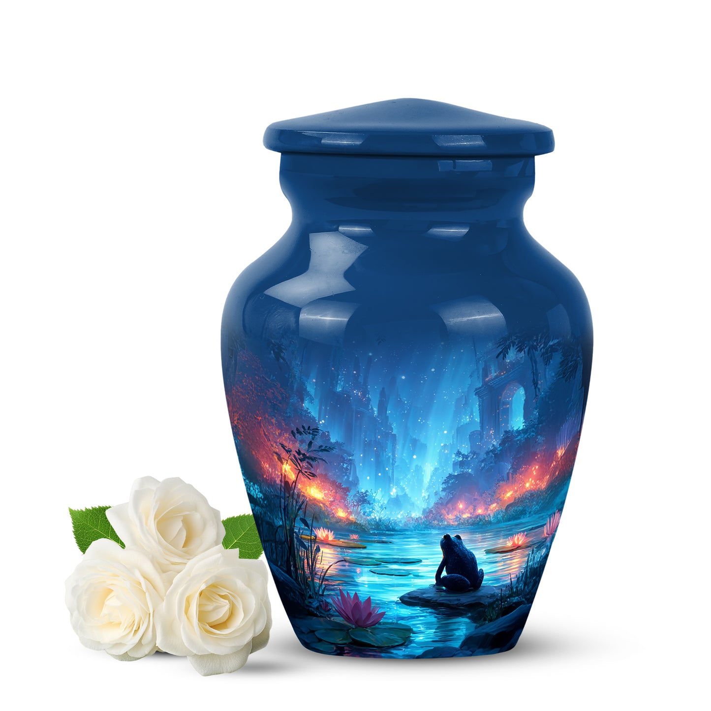 Personalized Seraphic Frog Cremation Urns - Blue 10-inch, 200 cu in - Yatskia