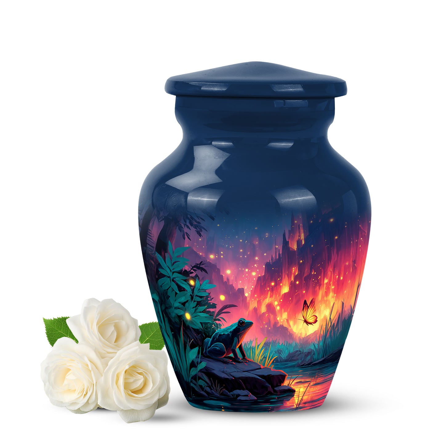 Luminous Blue Frog Sentinel Urn for Human Ashes - 10-inch, 200 cu in - Yatskia