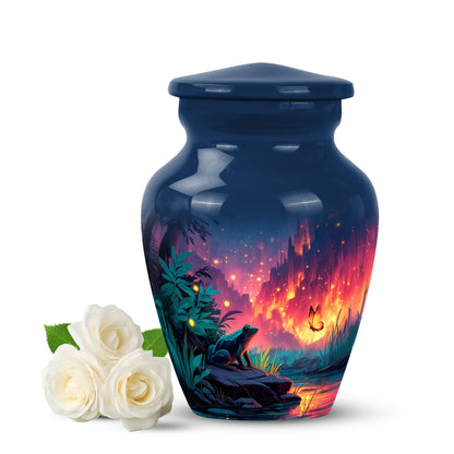 Luminous Blue Frog Sentinel Urn for Human Ashes - 10-inch, 200 cu in - Yatskia