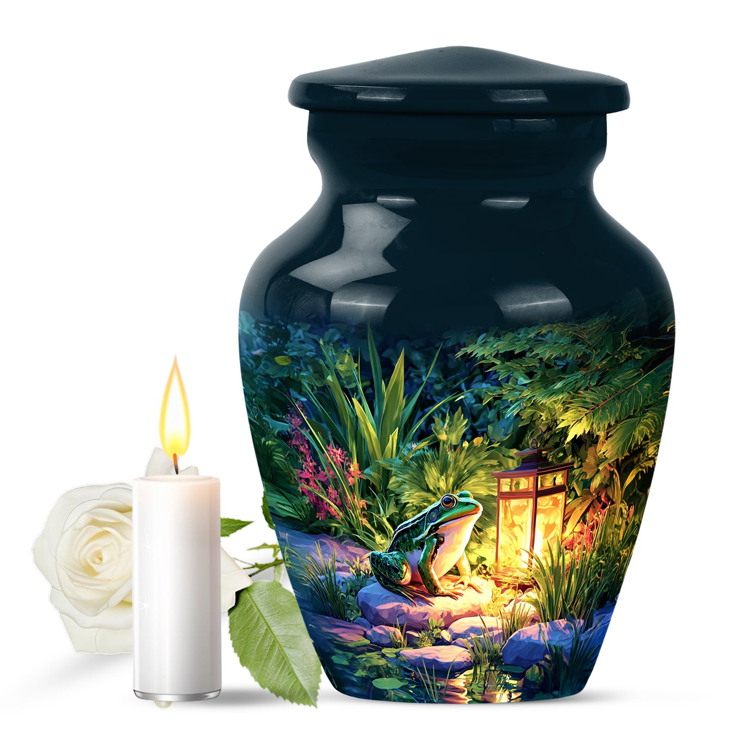 Blue Sacred Frog Cremation Urns for Human Ashes - 10-inch, 200 cu in - Yatskia
