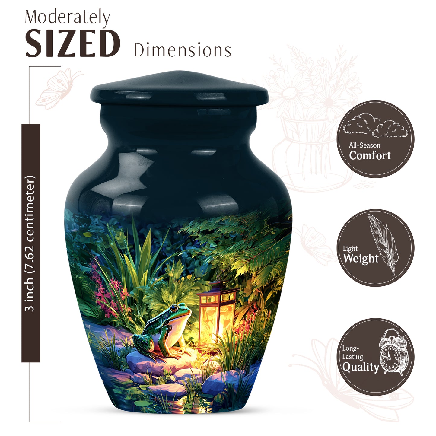 Azure Frog Cremation Urn close-up of engraving and surface detail - timeless frog motif etched into premium metal - mini keepsake memorial for portion of cremation ashes