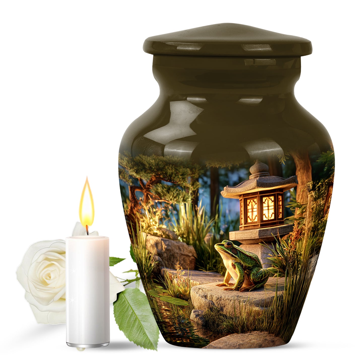 Radiant Frog Memorial Cremation Urns - Gold 10-inch, 200 cu in - Yatskia