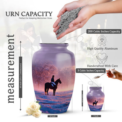 Lavender Purple Horse Polo Cremation Urn close-up of engraving and surface detail - traditional horse polo engraving with hand-polished finish - mini keepsake memorial for portion of cremation ashes