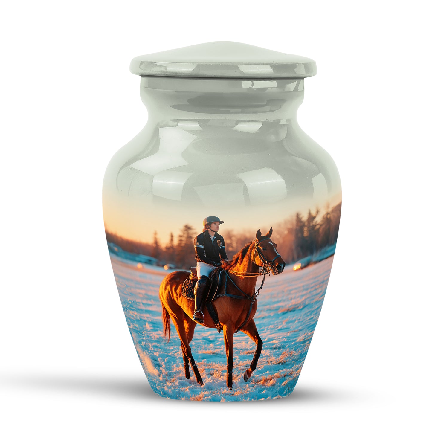 Silver Horse Polo Cremation Urns - Glorious Sanctuary 10-inch, 200 cu in - Yatskia