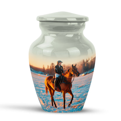 Silver Horse Polo Cremation Urns - Glorious Sanctuary 10-inch, 200 cu in - Yatskia