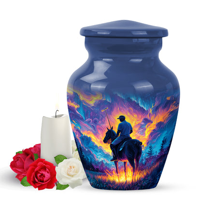 Blue Horse Polo Celebration Cremation Urns for Human Ashes - 10-inch, 200 cu in - Yatskia