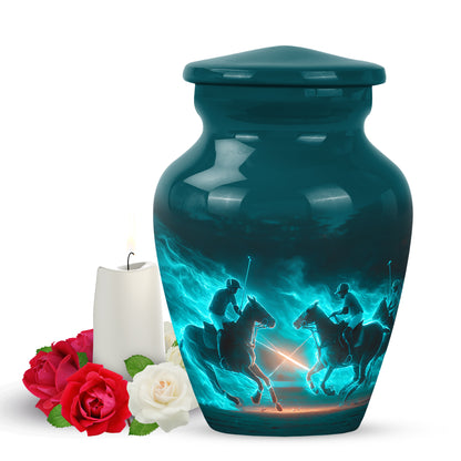 Teal Horse Polo Celebration Cremation Urns for Human Ashes - 10-inch, 200 cu in - Yatskia